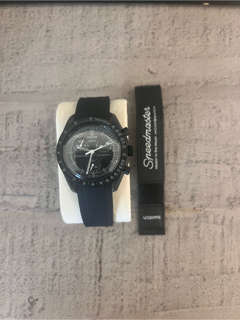 Omega Black Speedmaster Chronograph Watch with Rubber Strap